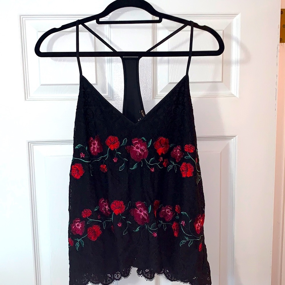 NWOT Express Crop Tank Rose Embroidered Lace SZ L